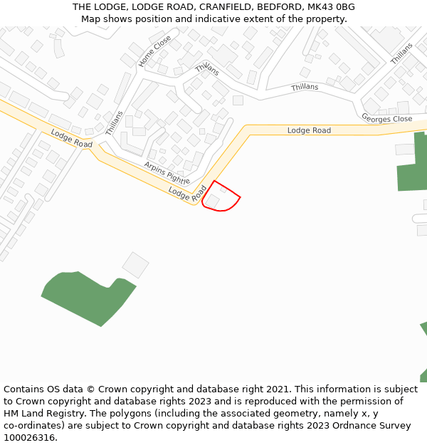 THE LODGE, LODGE ROAD, CRANFIELD, BEDFORD, MK43 0BG: Location map and indicative extent of plot