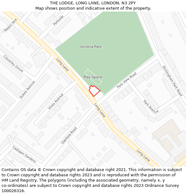 THE LODGE, LONG LANE, LONDON, N3 2PY: Location map and indicative extent of plot