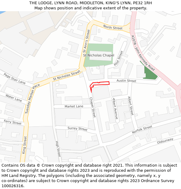 THE LODGE, LYNN ROAD, MIDDLETON, KING'S LYNN, PE32 1RH: Location map and indicative extent of plot