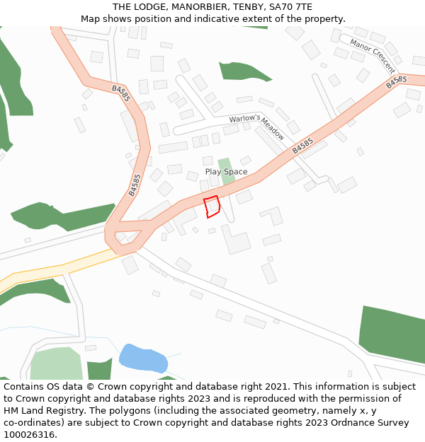 THE LODGE, MANORBIER, TENBY, SA70 7TE: Location map and indicative extent of plot