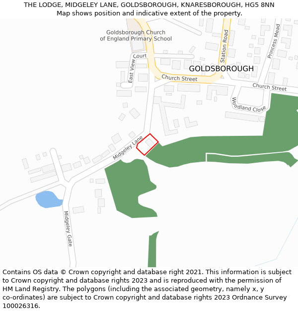 THE LODGE, MIDGELEY LANE, GOLDSBOROUGH, KNARESBOROUGH, HG5 8NN: Location map and indicative extent of plot