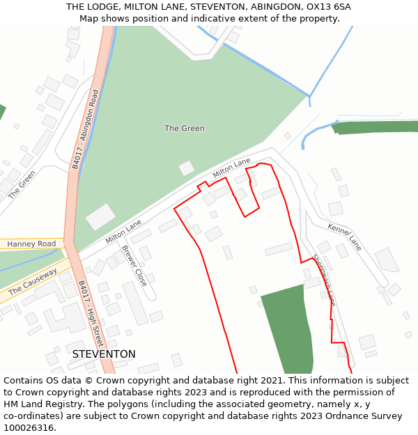 THE LODGE, MILTON LANE, STEVENTON, ABINGDON, OX13 6SA: Location map and indicative extent of plot