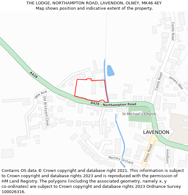 THE LODGE, NORTHAMPTON ROAD, LAVENDON, OLNEY, MK46 4EY: Location map and indicative extent of plot