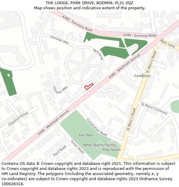 THE LODGE, PARK DRIVE, BODMIN, PL31 2QZ: Location map and indicative extent of plot
