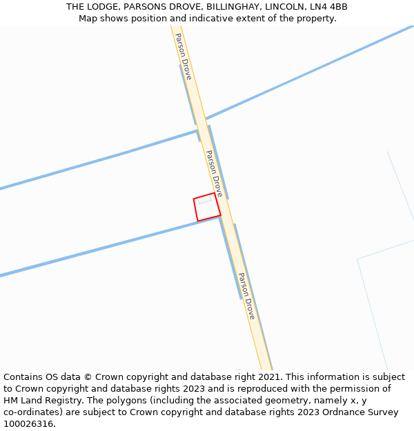 THE LODGE, PARSONS DROVE, BILLINGHAY, LINCOLN, LN4 4BB: Location map and indicative extent of plot