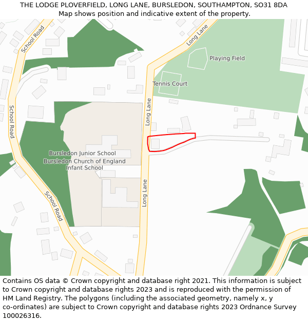 THE LODGE PLOVERFIELD, LONG LANE, BURSLEDON, SOUTHAMPTON, SO31 8DA: Location map and indicative extent of plot