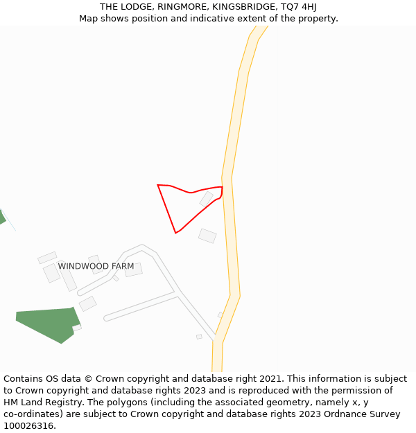 THE LODGE, RINGMORE, KINGSBRIDGE, TQ7 4HJ: Location map and indicative extent of plot