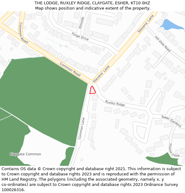 THE LODGE, RUXLEY RIDGE, CLAYGATE, ESHER, KT10 0HZ: Location map and indicative extent of plot