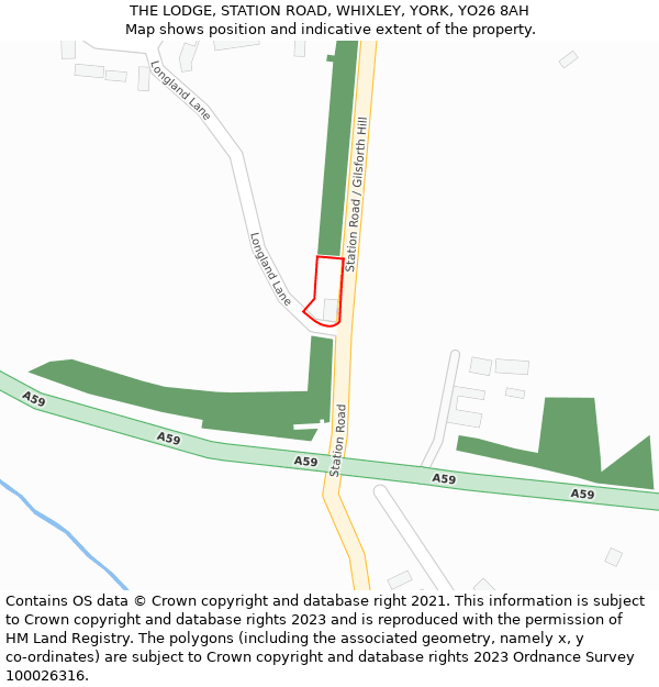 THE LODGE, STATION ROAD, WHIXLEY, YORK, YO26 8AH: Location map and indicative extent of plot