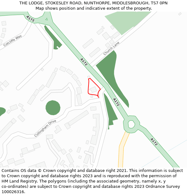 THE LODGE, STOKESLEY ROAD, NUNTHORPE, MIDDLESBROUGH, TS7 0PN: Location map and indicative extent of plot