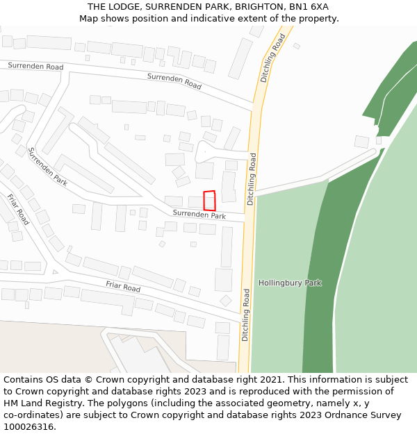 THE LODGE, SURRENDEN PARK, BRIGHTON, BN1 6XA: Location map and indicative extent of plot