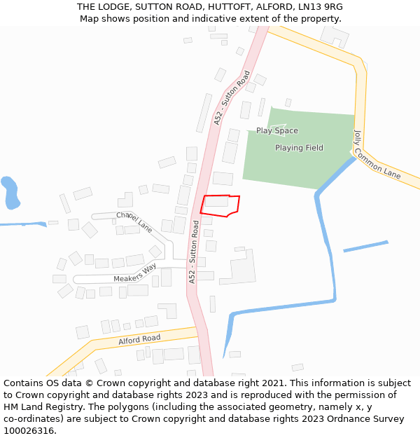 THE LODGE, SUTTON ROAD, HUTTOFT, ALFORD, LN13 9RG: Location map and indicative extent of plot