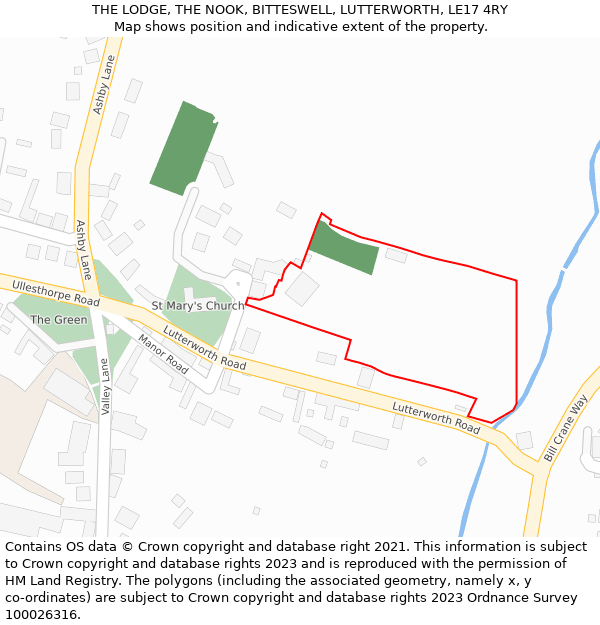 THE LODGE, THE NOOK, BITTESWELL, LUTTERWORTH, LE17 4RY: Location map and indicative extent of plot