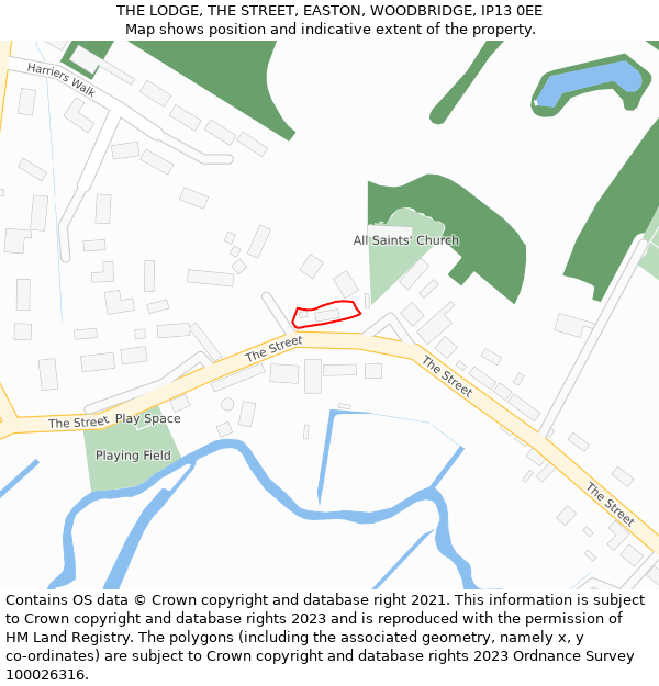 THE LODGE, THE STREET, EASTON, WOODBRIDGE, IP13 0EE: Location map and indicative extent of plot