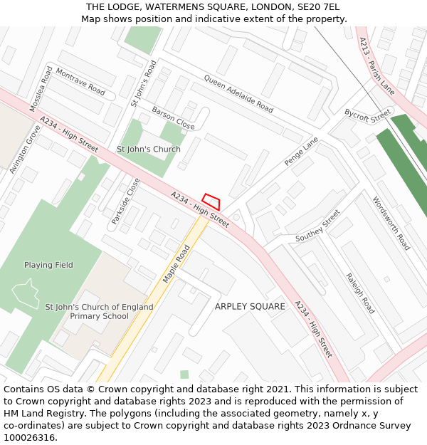 THE LODGE, WATERMENS SQUARE, LONDON, SE20 7EL: Location map and indicative extent of plot