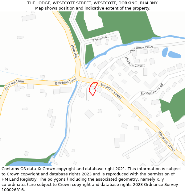 THE LODGE, WESTCOTT STREET, WESTCOTT, DORKING, RH4 3NY: Location map and indicative extent of plot