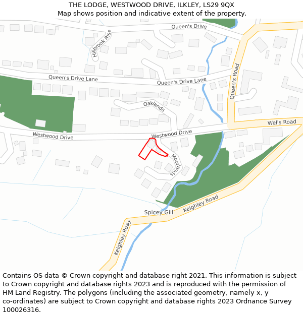 THE LODGE, WESTWOOD DRIVE, ILKLEY, LS29 9QX: Location map and indicative extent of plot