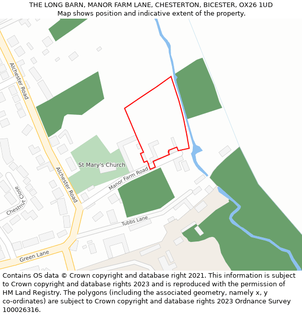 THE LONG BARN, MANOR FARM LANE, CHESTERTON, BICESTER, OX26 1UD: Location map and indicative extent of plot