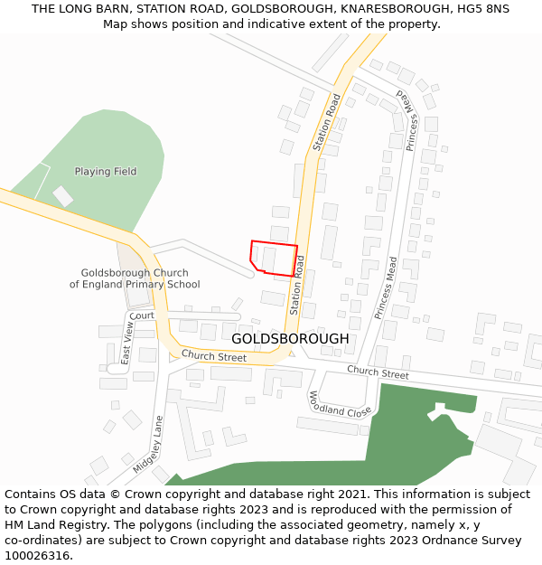 THE LONG BARN, STATION ROAD, GOLDSBOROUGH, KNARESBOROUGH, HG5 8NS: Location map and indicative extent of plot