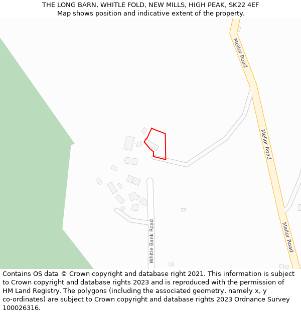 THE LONG BARN, WHITLE FOLD, NEW MILLS, HIGH PEAK, SK22 4EF: Location map and indicative extent of plot