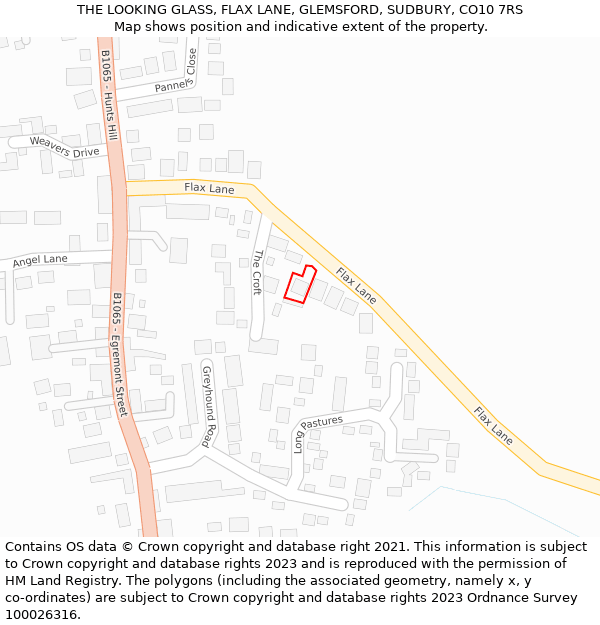 THE LOOKING GLASS, FLAX LANE, GLEMSFORD, SUDBURY, CO10 7RS: Location map and indicative extent of plot