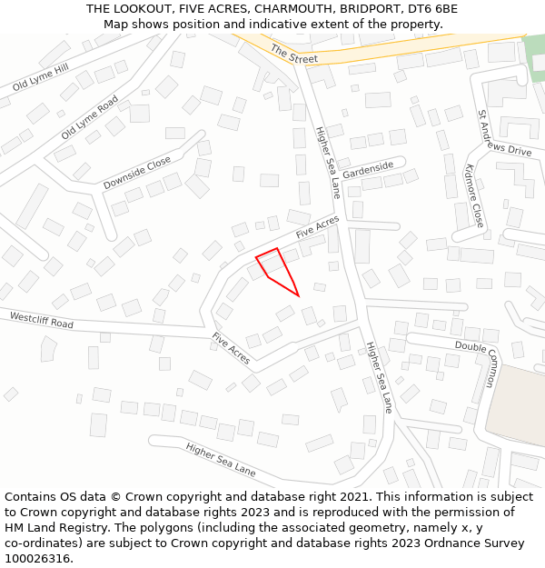 THE LOOKOUT, FIVE ACRES, CHARMOUTH, BRIDPORT, DT6 6BE: Location map and indicative extent of plot