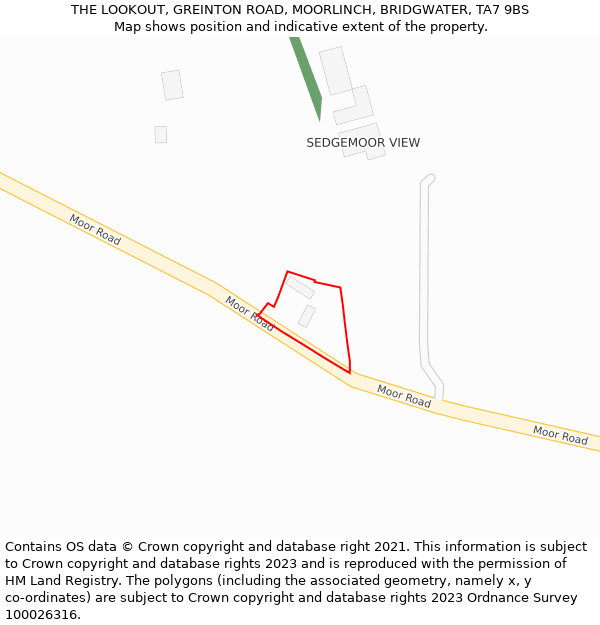 THE LOOKOUT, GREINTON ROAD, MOORLINCH, BRIDGWATER, TA7 9BS: Location map and indicative extent of plot