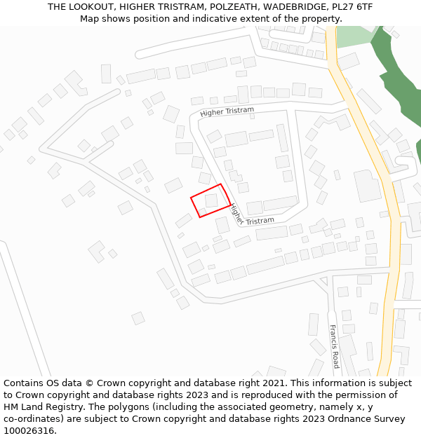 THE LOOKOUT, HIGHER TRISTRAM, POLZEATH, WADEBRIDGE, PL27 6TF: Location map and indicative extent of plot