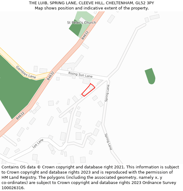THE LUIB, SPRING LANE, CLEEVE HILL, CHELTENHAM, GL52 3PY: Location map and indicative extent of plot
