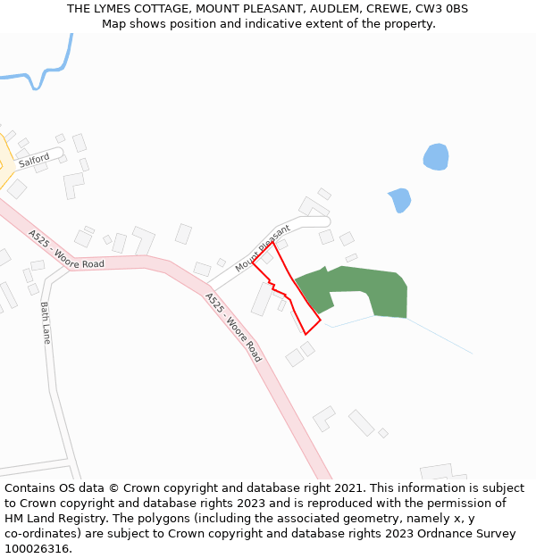THE LYMES COTTAGE, MOUNT PLEASANT, AUDLEM, CREWE, CW3 0BS: Location map and indicative extent of plot