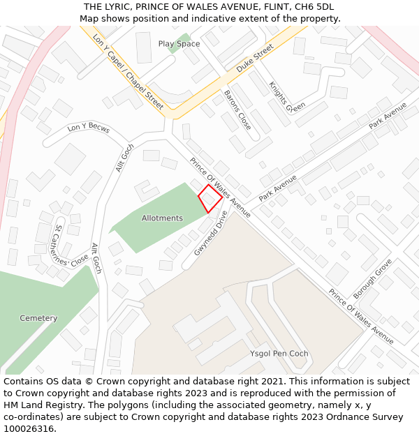 THE LYRIC, PRINCE OF WALES AVENUE, FLINT, CH6 5DL: Location map and indicative extent of plot