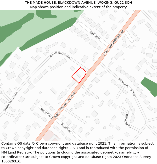THE MADE HOUSE, BLACKDOWN AVENUE, WOKING, GU22 8QH: Location map and indicative extent of plot