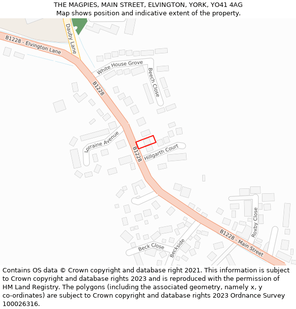 THE MAGPIES, MAIN STREET, ELVINGTON, YORK, YO41 4AG: Location map and indicative extent of plot