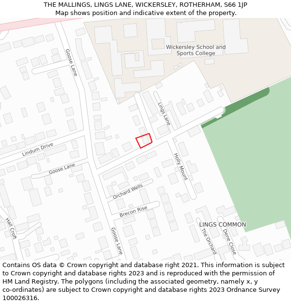 THE MALLINGS, LINGS LANE, WICKERSLEY, ROTHERHAM, S66 1JP: Location map and indicative extent of plot