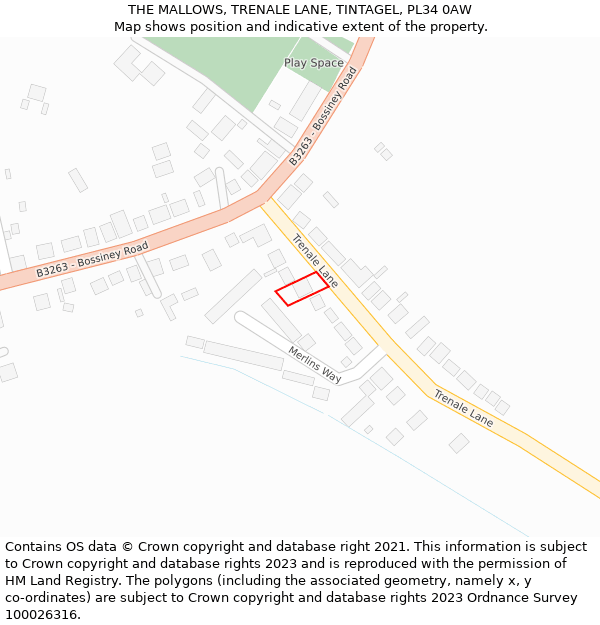 THE MALLOWS, TRENALE LANE, TINTAGEL, PL34 0AW: Location map and indicative extent of plot