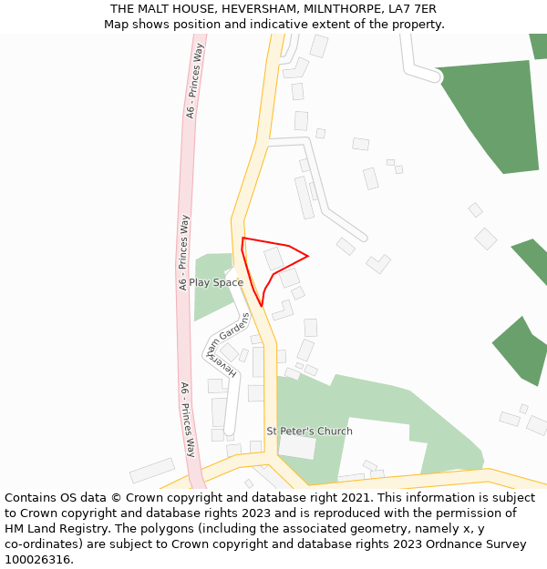 THE MALT HOUSE, HEVERSHAM, MILNTHORPE, LA7 7ER: Location map and indicative extent of plot