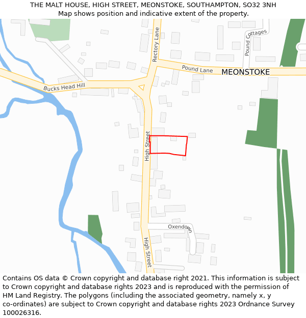 THE MALT HOUSE, HIGH STREET, MEONSTOKE, SOUTHAMPTON, SO32 3NH: Location map and indicative extent of plot