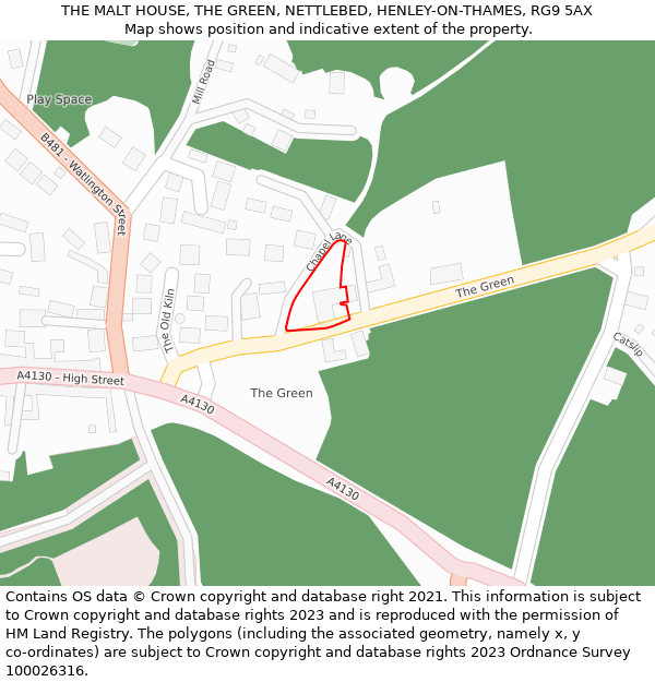 THE MALT HOUSE, THE GREEN, NETTLEBED, HENLEY-ON-THAMES, RG9 5AX: Location map and indicative extent of plot