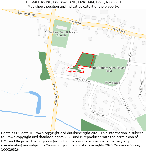 THE MALTHOUSE, HOLLOW LANE, LANGHAM, HOLT, NR25 7BT: Location map and indicative extent of plot