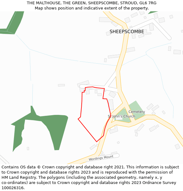 THE MALTHOUSE, THE GREEN, SHEEPSCOMBE, STROUD, GL6 7RG: Location map and indicative extent of plot