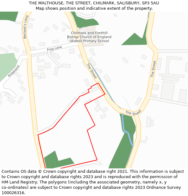 THE MALTHOUSE, THE STREET, CHILMARK, SALISBURY, SP3 5AU: Location map and indicative extent of plot