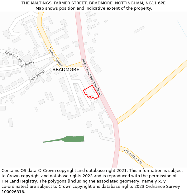 THE MALTINGS, FARMER STREET, BRADMORE, NOTTINGHAM, NG11 6PE: Location map and indicative extent of plot