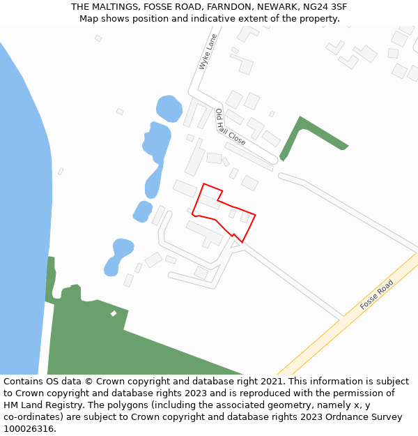 THE MALTINGS, FOSSE ROAD, FARNDON, NEWARK, NG24 3SF: Location map and indicative extent of plot