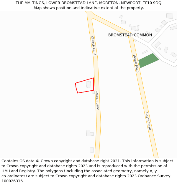 THE MALTINGS, LOWER BROMSTEAD LANE, MORETON, NEWPORT, TF10 9DQ: Location map and indicative extent of plot