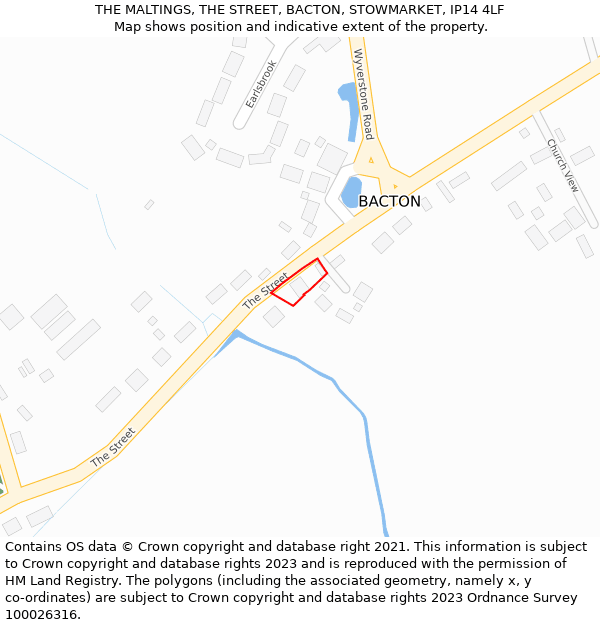 THE MALTINGS, THE STREET, BACTON, STOWMARKET, IP14 4LF: Location map and indicative extent of plot