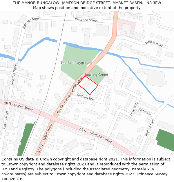 THE MANOR BUNGALOW, JAMESON BRIDGE STREET, MARKET RASEN, LN8 3EW: Location map and indicative extent of plot