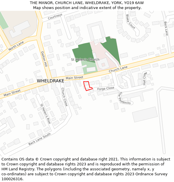 THE MANOR, CHURCH LANE, WHELDRAKE, YORK, YO19 6AW: Location map and indicative extent of plot