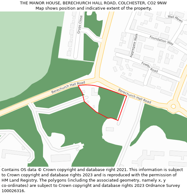 THE MANOR HOUSE, BERECHURCH HALL ROAD, COLCHESTER, CO2 9NW: Location map and indicative extent of plot
