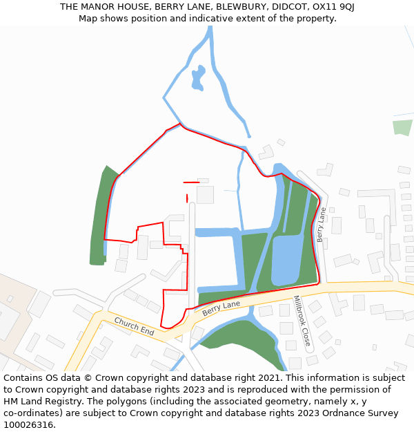 THE MANOR HOUSE, BERRY LANE, BLEWBURY, DIDCOT, OX11 9QJ: Location map and indicative extent of plot