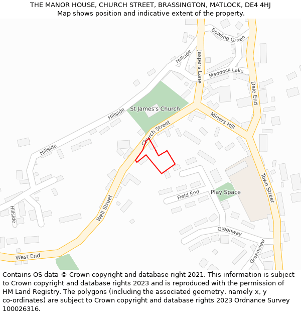 THE MANOR HOUSE, CHURCH STREET, BRASSINGTON, MATLOCK, DE4 4HJ: Location map and indicative extent of plot